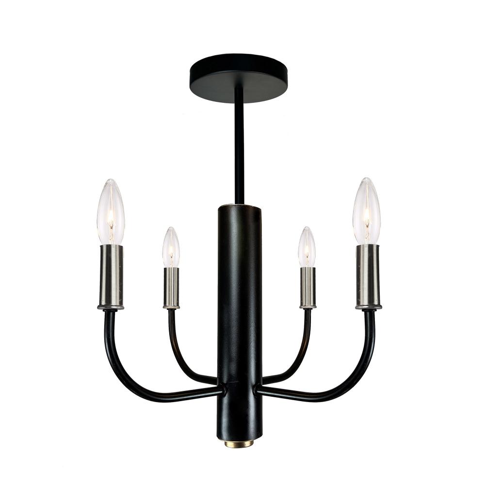 Verona 4 Light Semi Flushmount Brushed Nickel & Black