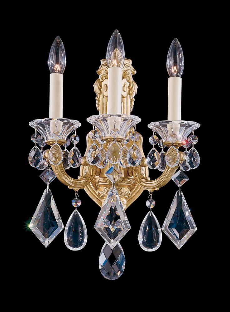 La Scala 3 Light 120V Wall Sconce in Antique Silver with Radiance Crystal
