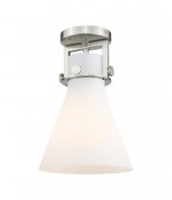 Innovations Lighting 411-1F-SN-G411-8WH - Newton Cone - 1 Light - 8 inch - Brushed Satin Nickel - Semi-Flush Mount