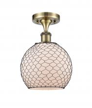 Innovations Lighting 516-1C-AB-G121-8CBK-LED - Farmhouse Chicken Wire - 1 Light - 8 inch - Antique Brass - Semi-Flush Mount