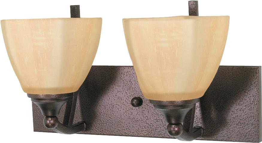 2-Light 15" Copper Bronze Wall Mounted Vanity Light Fixture with Champagne Washed Linen Glass