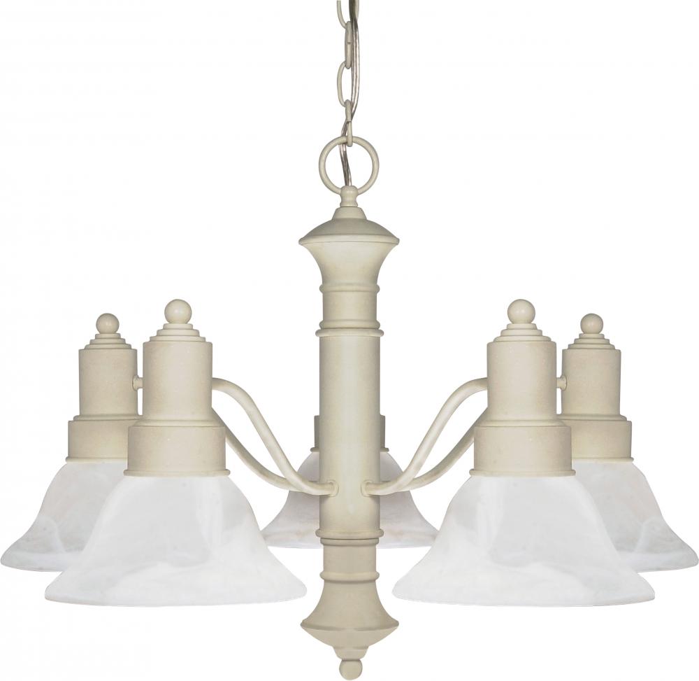 5-Light Textured White Chandelier with Alabaster Glass Bell Shades