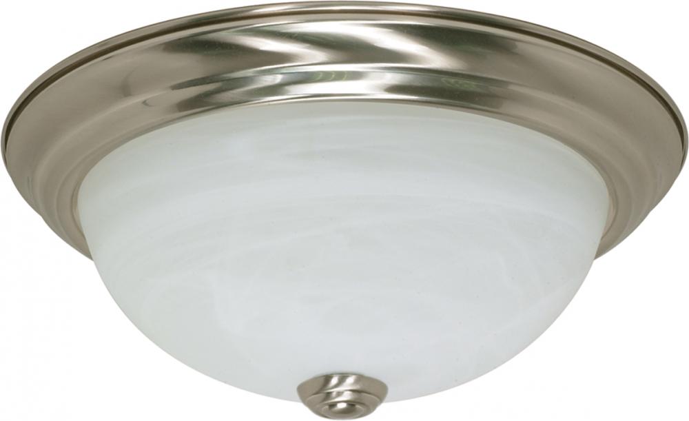 2-Light Flush Mount Ceiling Light in Brushed Nickel Finish with Alabaster Glass and (2) 13W GU24