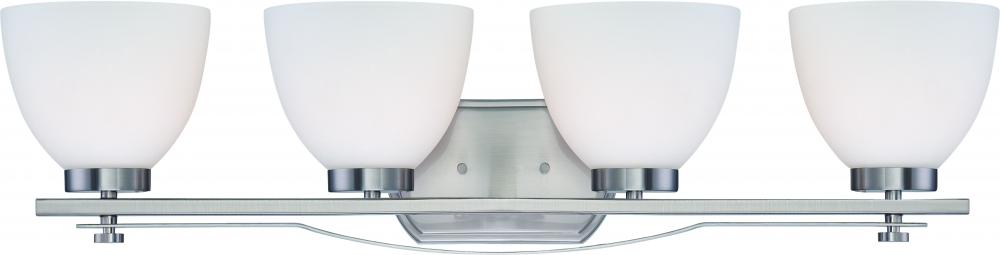 4-Light Wall Mounted Vanity Light in Brushed Nickel Finish with Frosted Glass