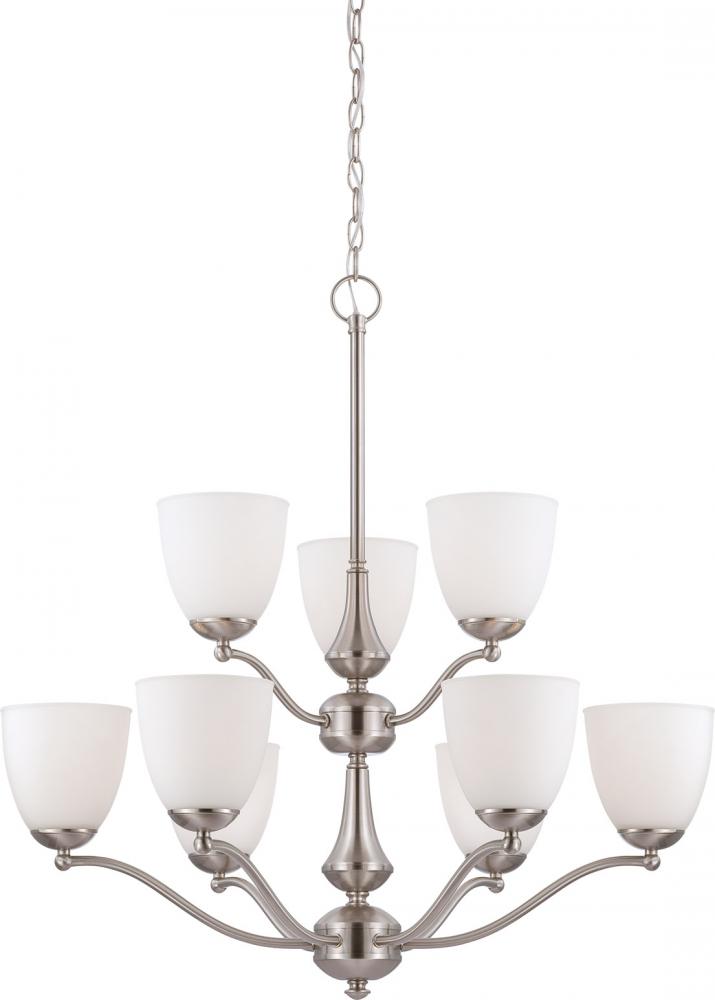 9-Light Chandelier in Brushed Nickel Finish and Frosted Glass